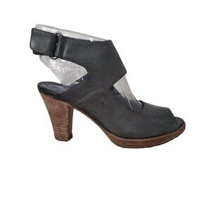Zeha Berlin gray nubuck leather peep toe ankle strap heeled sandals